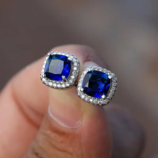 Sapphire Blue Square Studs