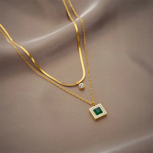 Layered Emerald Crystal Necklace