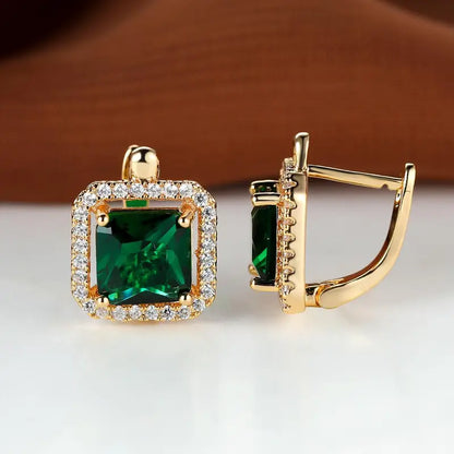 Emerald Glow Square Stud Earrings