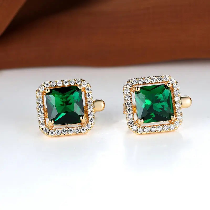 Emerald Glow Square Stud Earrings