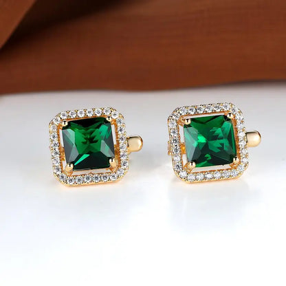 Emerald Glow Square Stud Earrings