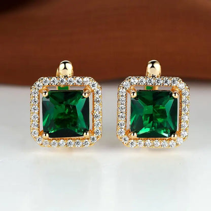 Emerald Glow Square Stud Earrings