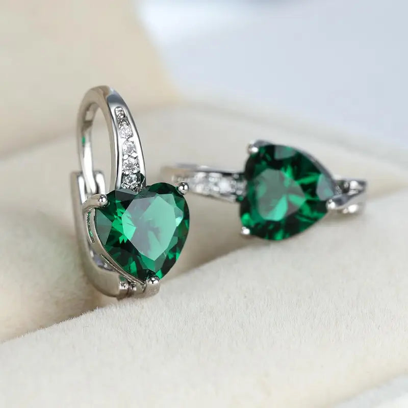 Emerald Glow Heart Earrings