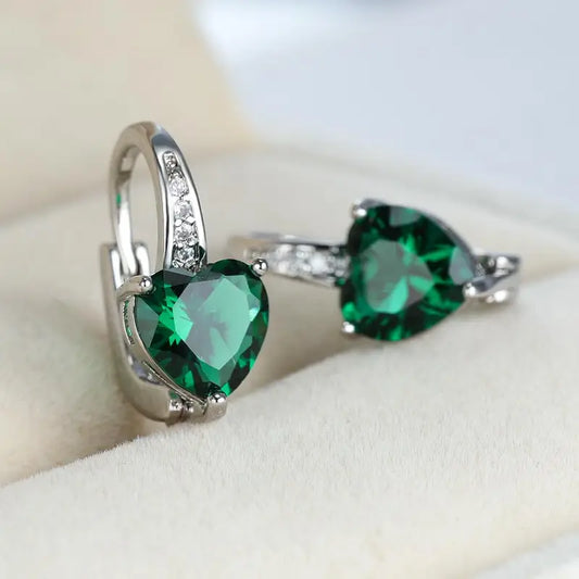 Emerald Glow Heart Earrings