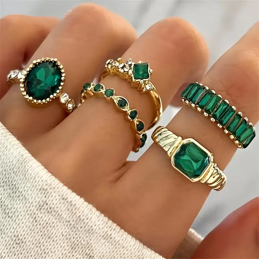 Emerald Glow Stacking Ring Set