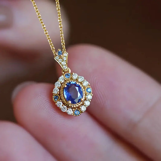 Sapphire Blue Halo Necklace