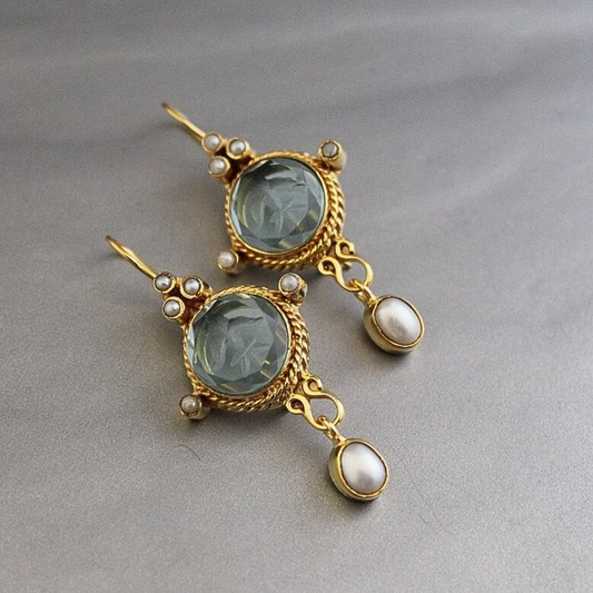 Vintage Green Stone Pearl Drops