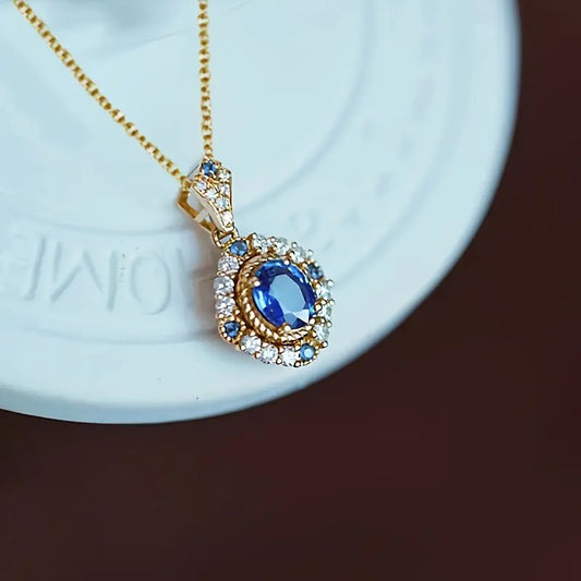 Sapphire Blue Halo Necklace