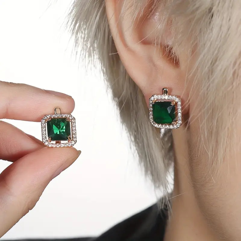 Emerald Glow Square Stud Earrings