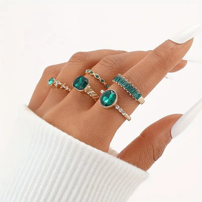 Emerald Glow Stacking Ring Set