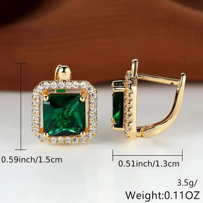 Emerald Glow Square Stud Earrings