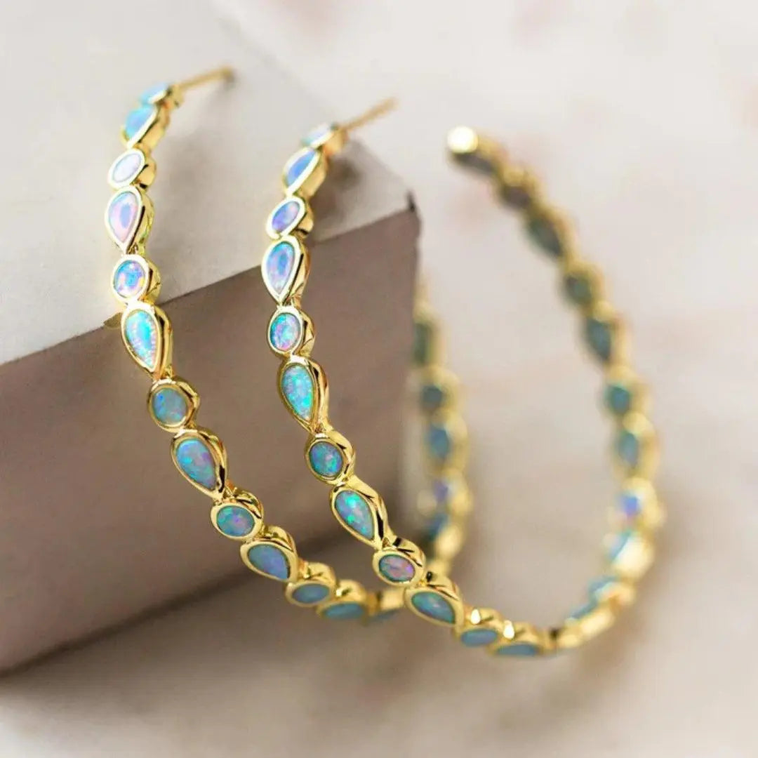 Blue Opal Hoop Earrings