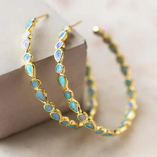 Blue Opal Hoop Earrings