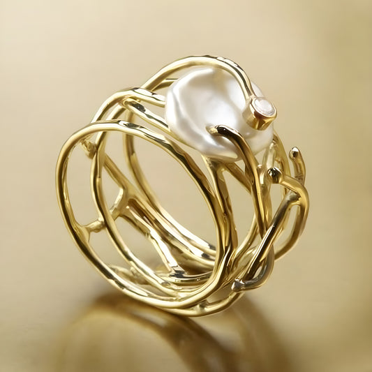Thin Gold Pearl Ring