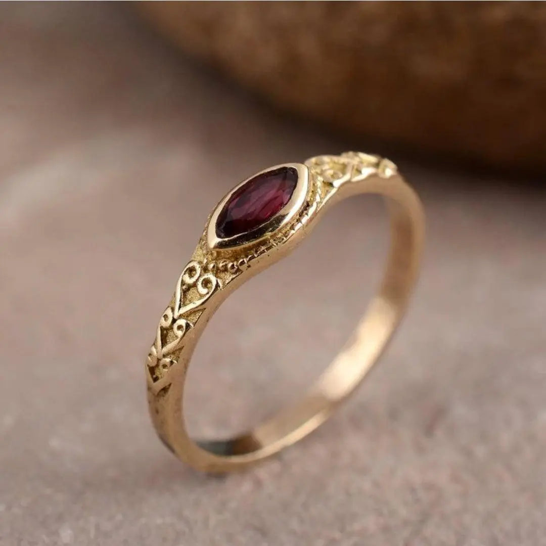 Red Crystal Gold Ring