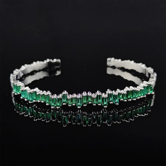 Emerald Glow Baguette Cuff Bracelet