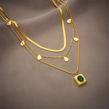 Emerald Glow Layered Luxe Necklace Set