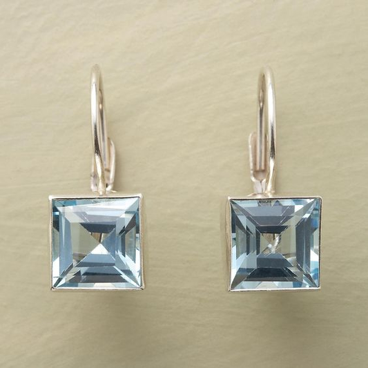 Blue Square Crystal Earrings
