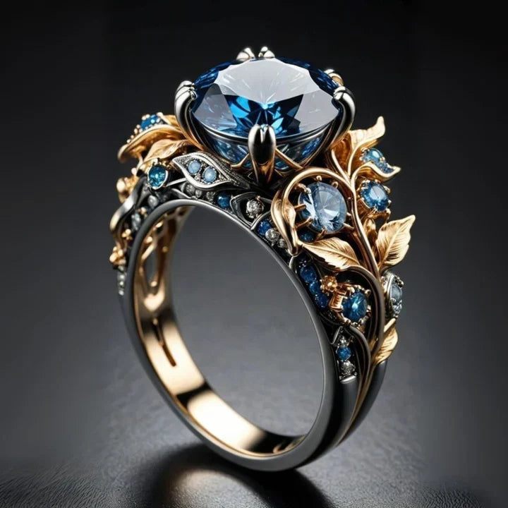Blue Crystal Flower Ring
